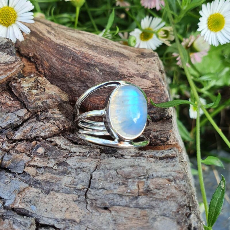 Bague en Pierre de Lune Bleu Pastel Argent 925 Féenomen®️