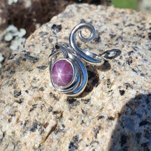 Bague Harem Ancienne Argent 925 Rubis Naturel - Taille 56, Style Art Déco, Occasion