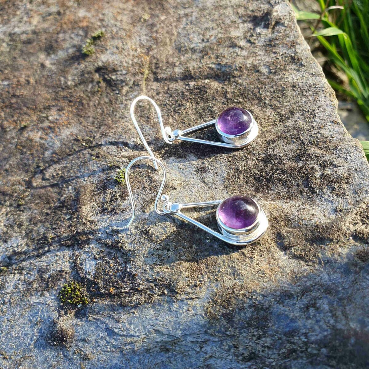 Boucle D'oreille En Améthyste Et Argent 925 - Poids 1,6 G - Occasion