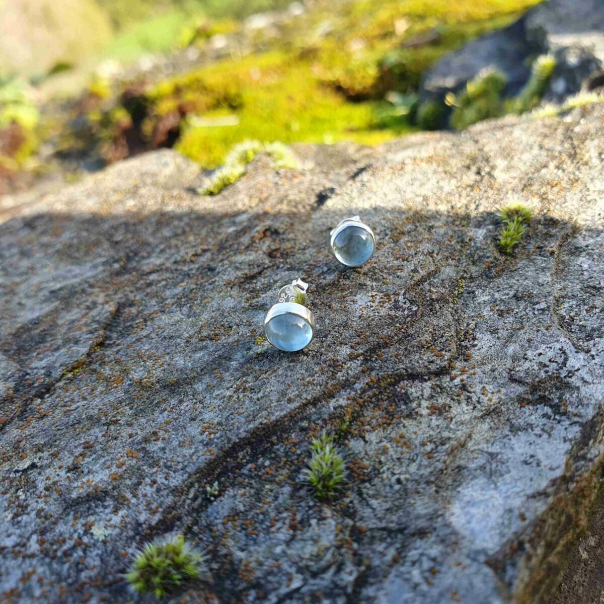 Boucles D'oreilles En Argent 925 Avec Aigue-marine Bleue, Forme Losange Mandala, Dormeuses, Neuf Sans Emballage
