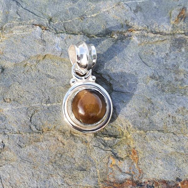 Pendentif En Argent Massif 925 Avec Perle œil De Tigre Marron - Lot B380, Occasion Très Bon état