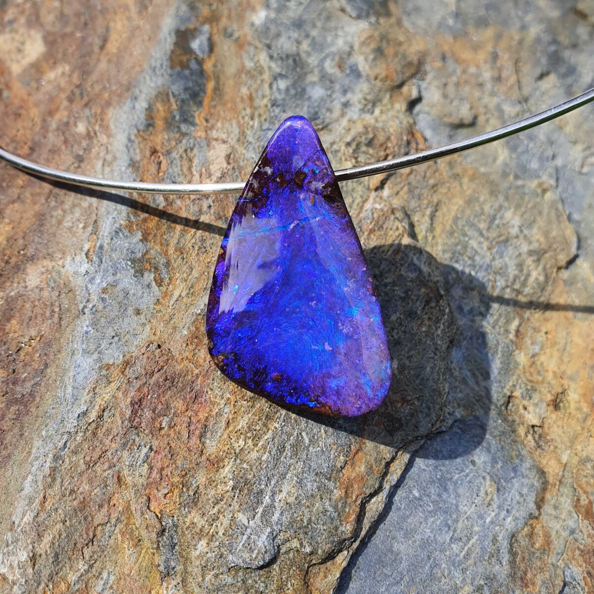 Pendentif En Opale Boulder Australienne Naturelle - Bleu Vert, Sans Traitement, Neuf