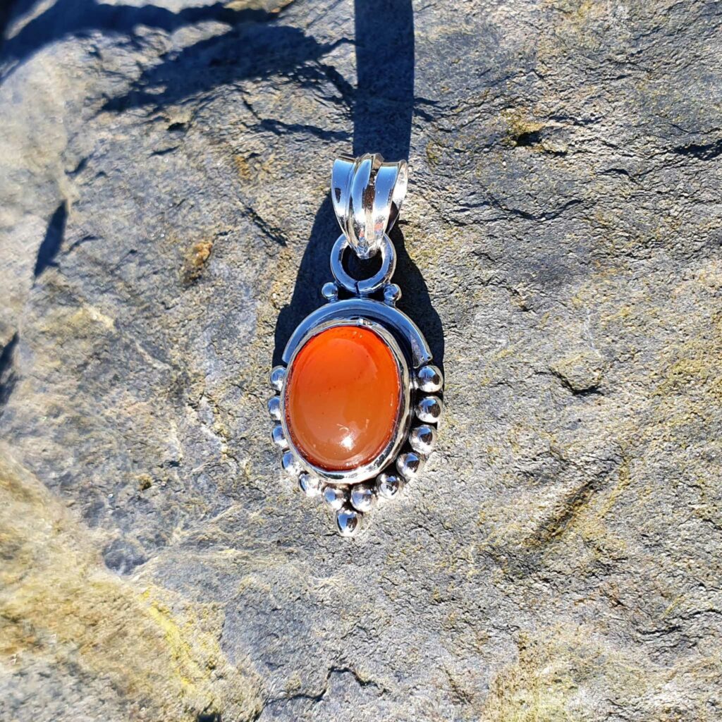 Pendentif Ancien Cornaline Goutte En Argent - Bijou Vintage - Occasion Bon état
