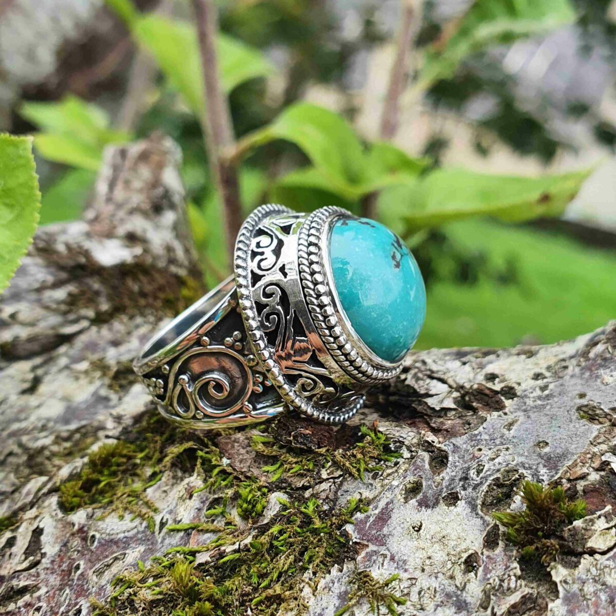 Bague 2606-TQ en Turquoise véritable - Bijoux en Argent rhodié Bague 2606-TQ en Turquoise véritable - Bijoux en Argent rhodié