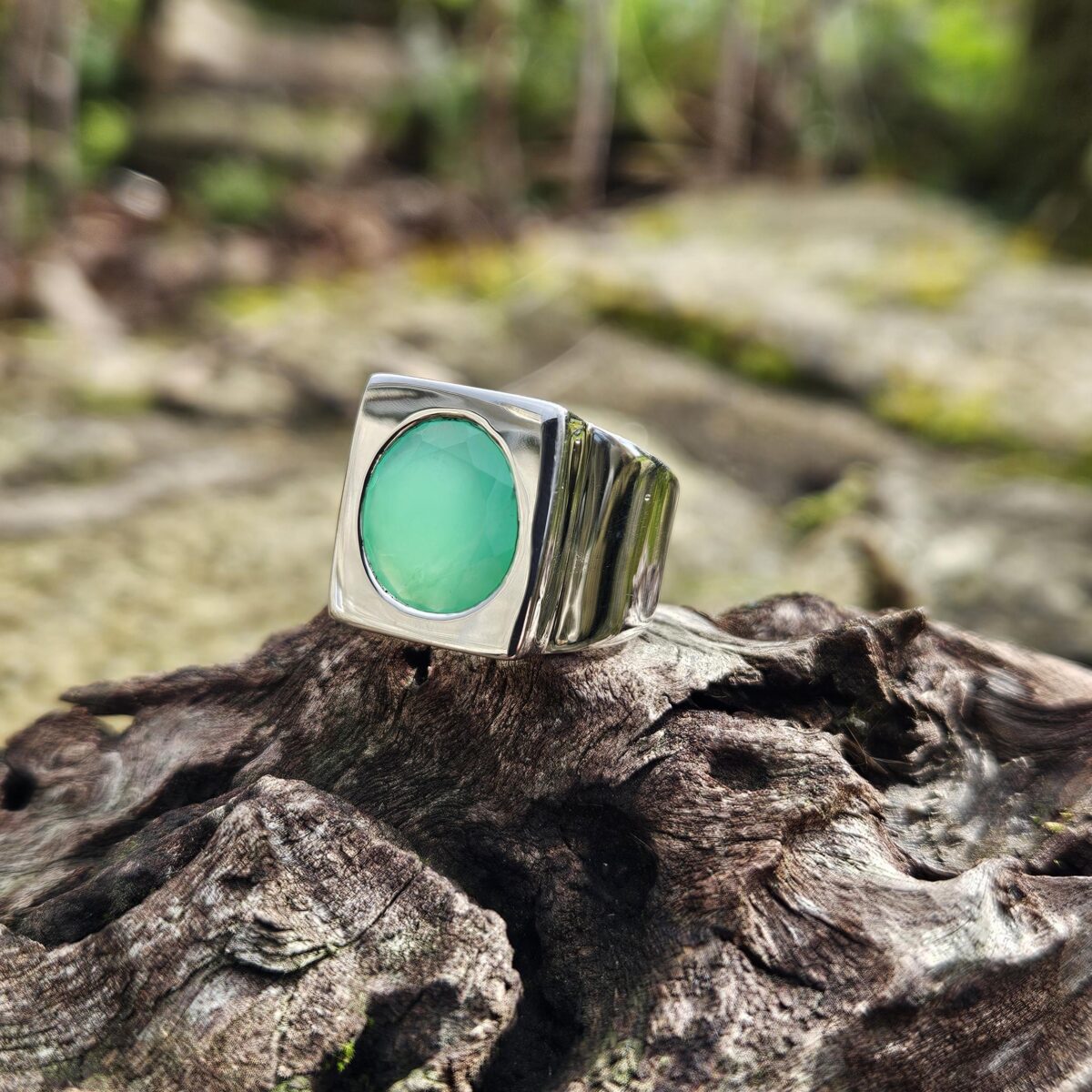 Chevalière Chrysoprase – Vert Pomme – Taille 60 Chevalière Chrysoprase - Vert Pomme - Taille 60 - Image 3