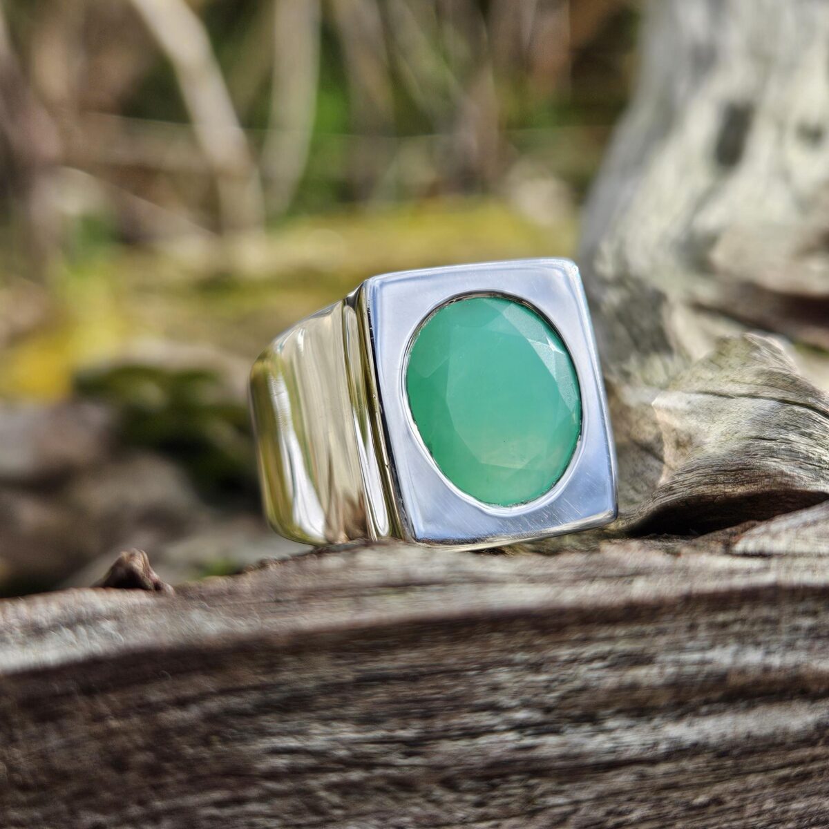 Chevalière Chrysoprase – Vert Pomme – Taille 60 Chevalière Chrysoprase - Vert Pomme - Taille 60 - Image 2