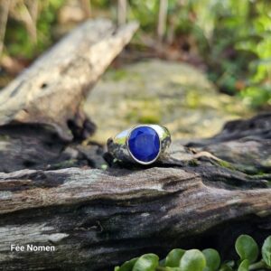 Chevalière homme en lapis-lazuli bleu nuit et bleu roi, sertie en argent massif, élégante et solide, taille 62