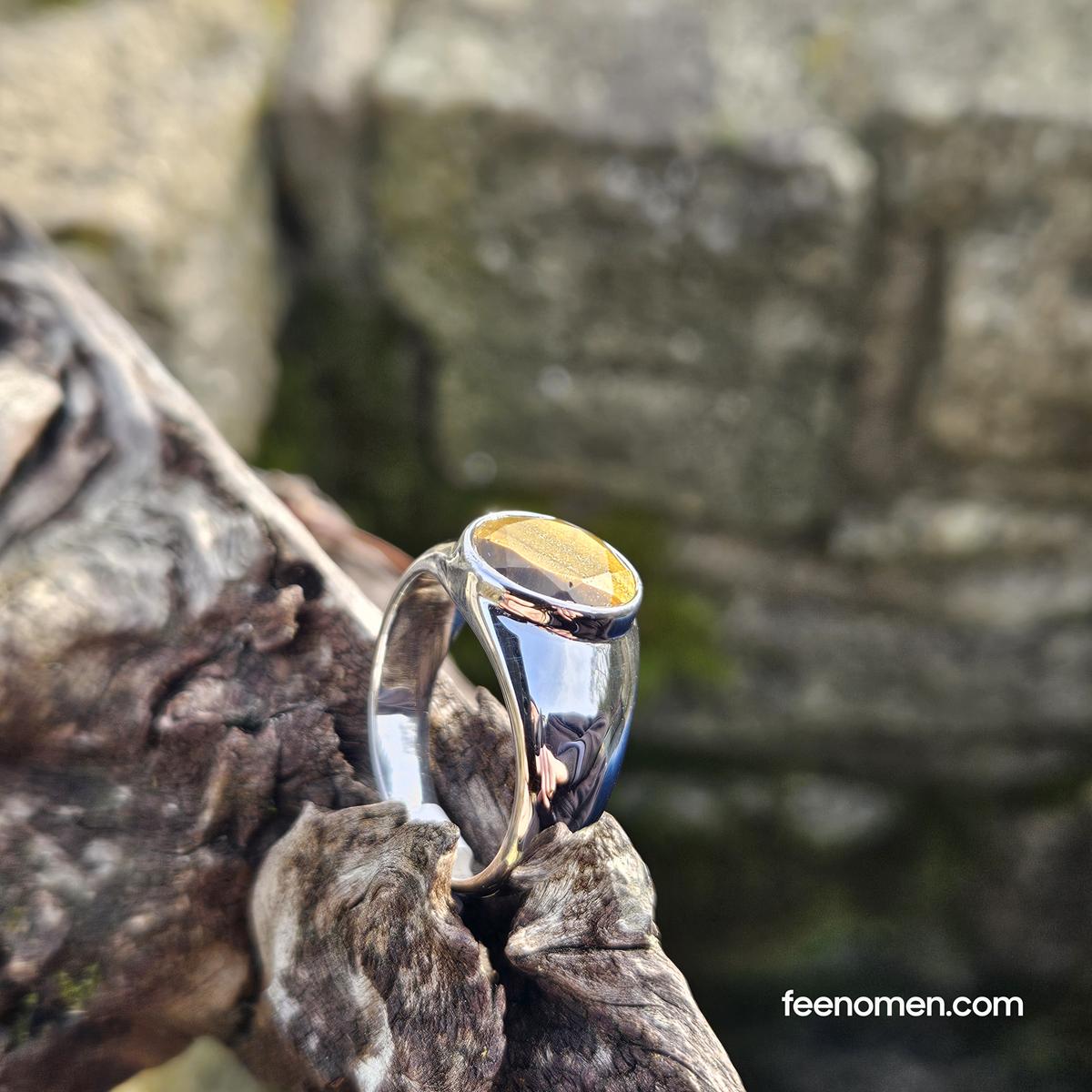 Chevalière Œil de Tigre – Manas – Taille 66 Bague Chevalière Homme Œil de Tigre - Énergie Protectrice - Argent Massif 925 en taille 66